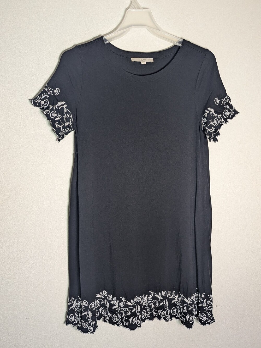 Loft Womens Dress Jersey Knit Stretch Floral Lace Embroidery Fairy Cottagecore M
